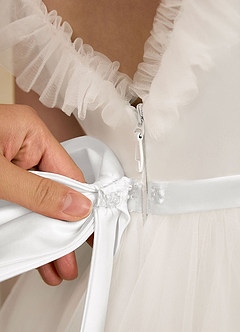 Azazie Amber Abiti da Ragazza di Fiori Abito A-Line in Tulle Fiocco Avorio Bianco image6