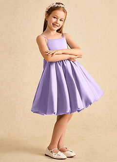 Azazie Davine Flower Girl Dresses Lilac A-Line Spaghetti Strap Matte Satin Dress image6