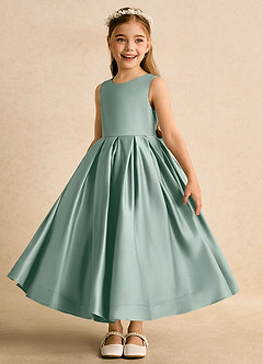 Azazie Cailee Flower Girl Dresses Silver Sage Ball-Gown Pleated Matte Satin Dress image4