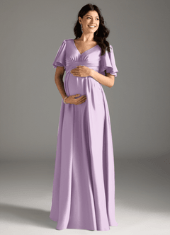 Azazie Verna Maternity Bridesmaid Dresses A-Line Ruched Stretch Satin Floor-Length Dress image3