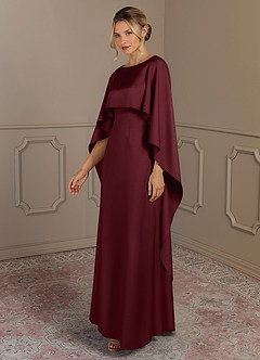 Azazie Eli Mother of the Bride Dresses Cabernet Sheath Boatneck Stretch Satin Dress image3