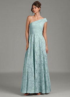 Azazie Melanie Brautjungfernkleider Eine Linie One-Shoulder Blumen-Burnout Kleid Nebel image1
