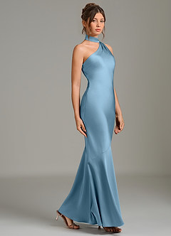 Azazie Jalissa Robes de demoiselle d'honneur Robe Sirène en Satin extensible Asymétrique Acier Bleuté image4