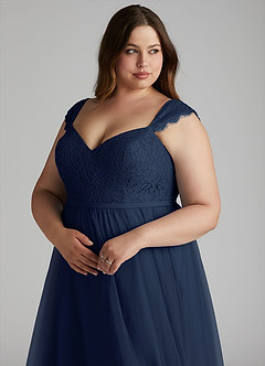 Azazie Luxi Bridesmaid Dresses Dark Navy A-Line Pleated Tulle Dress image7
