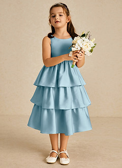 Azazie Margery Blumenmädchenkleider A-Linie Schleifen Stretch-Satin Kleid Stimmungsvolles Blau image2