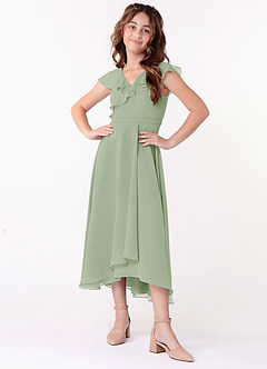 Azazie Posie Junior Dusty Sage A-Line Ruched Chiffon Dress image4