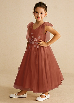 Azazie Minia Flower Girl Dresses Auburn A-Line Bow Matte Satin Dress image5