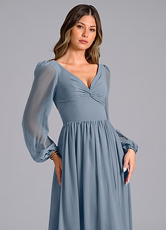 Azazie Teri Bridesmaid Dresses Twilight A-Line Long Sleeve Chiffon Dress image5