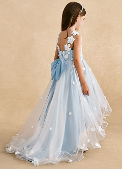 Azazie Celia Abiti da Ragazza di Fiori Abito A-Line in Tulle Pizzo Azzurro Polvere image5