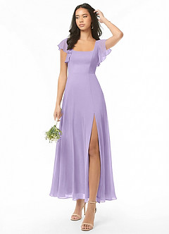 Azazie Bondi Abiti da Damigella Abito A-Line in Chiffon Increspato Lilla image1