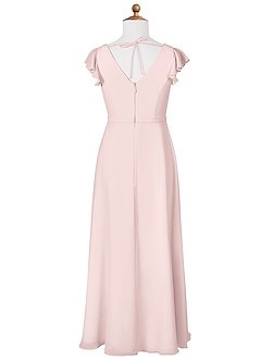 Azazie Claudine Junior Robe Trapèze en Mousseline de soie Plissée Rose Pâle image6