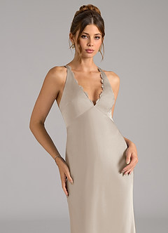 Azazie Tianna Robes de demoiselle d'honneur Robe Trapèze en Satin extensible Givre image7