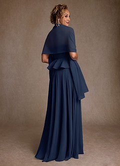 Azazie Josabeth At-home Try On Dresses Dark Navy A-Line Pleated Chiffon Dress image3