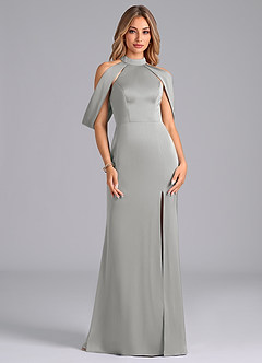 Azazie Bonny Bridesmaid Dresses Silver Mermaid Off the Shoulder Stretch Satin Dress image1