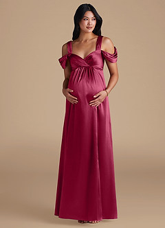 Azazie Rhea Maternity Bridesmaid Dresses A-Line Pleated Metallic Satin Floor-Length Dress image6