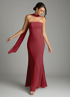 Azazie Saylor Vestidos de damas de honor Vestido de Granada de Gasa de Corte Sirena con Sin tirantes image7