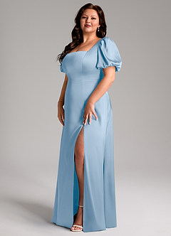 Azazie Fyona Bridesmaid Dresses Powder Blue A-Line Pleated Stretch Satin Dress image3