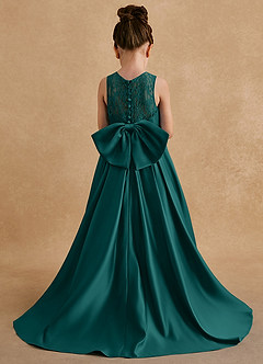 Azazie Sammy Flower Girl Dresses Peacock A-Line Lace Matte Satin Dress image3