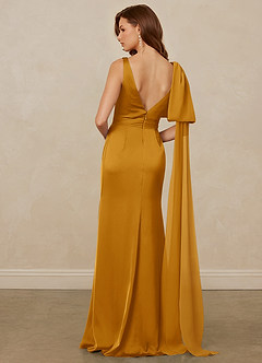 Christian Siriano Bridal for Azazie 1011 Bridesmaid Dresses Butterscotch Mermaid Bow Stretch Satin Dress image2