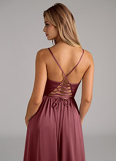 Azazie Aaida Bridesmaid Dresses Desert Rose A-Line Corset Stretch Satin Dress image2