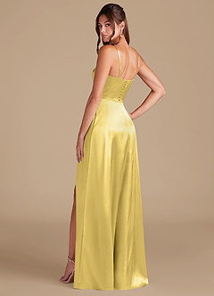 Azazie Halsey Bridesmaid Dresses Canary A-Line Side Slit Metallic Satin Dress image6