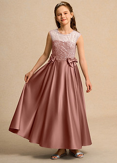 Azazie Candy Girl Jurken voor bloemenmeisjes Baljurk Jurk van Mat Satijn Boog Ceder Roos image4