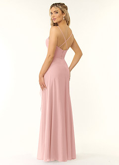 Azazie Naeem Vestidos de damas de honor Vestido de Rosa Empolvado de Gasa de Línea A con Cuello en V fruncido image4