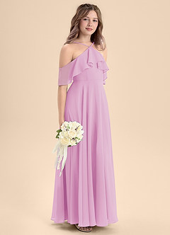 Azazie Tessabelle Junior Abito A-Line in Chiffon a Spalla Scoperta Rosa Confetto image5