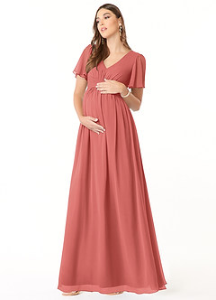 Azazie Verna vestidos de dama de honor de maternidad Vestido de Corte en A Cuello en V fruncido Hasta el suelo Gasa image1