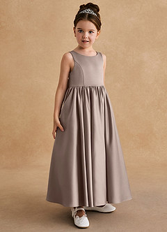 Azazie Bettie Flower Girl Dresses Taupe A-Line Bow Matte Satin Dress image4