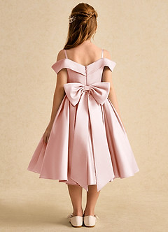 Azazie Favia Flower Girl Dresses Blushing Pink A-Line Off the Shoulder Matte Satin Dress image1