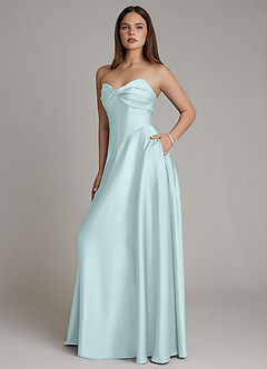 Azazie Meleena Bridesmaid Dresses Sea Glass A-Line Strapless Stretch Satin Dress image6