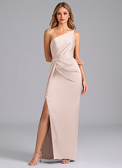 Azazie Naria Brudtärnklänningar Klä av Tubklänning i Stretch Satin Ena axeln Rodnande Rosa image3