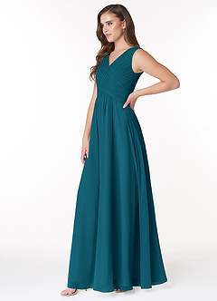 Azazie Flora Bridesmaid Dresses Ink Blue A-Line Pleated Chiffon Dress image3