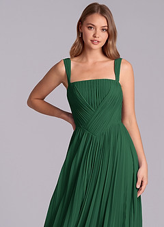 Azazie Mina Final Sale Dark Green A-Line Pleated Chiffon Dress image2