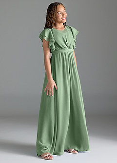 Azazie Daphne Junior Matcha A-Line Pleated Chiffon Dress image3