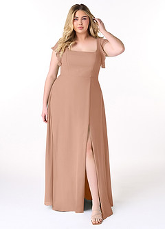 Azazie Bondi Bridesmaid Dresses Champagne Rose A-Line Ruffled Chiffon Dress image7