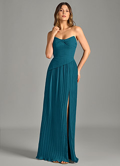 Azazie Becka Bridesmaid Dresses Ink Blue A-Line Strapless Chiffon Dress image1