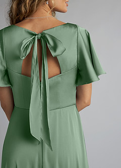 Azazie Kimber Bridesmaid Dresses Matcha A-Line Ruched Stretch Satin Dress image5