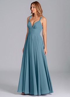 Azazie Darana Brautjungfernkleider A-Linie Korsett Chiffon Kleid Bermudablau image4