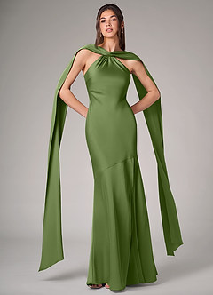 Azazie Kinsley Robes de demoiselle d'honneur Robe Sirène en Satin extensible Fente Latérale Genévrier image1