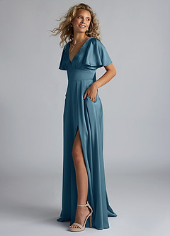 Azazie Kimber Bridesmaid Dresses Bermuda A-Line Ruched Stretch Satin Dress image6