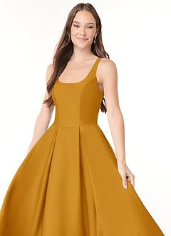 Azazie Neve Vestidos de damas de honor Vestido de Caramelo de Satén Elástico de Corte Princesa con Con bolsillos image5