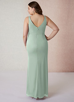 Azazie Leandra Bridesmaid Dresses Agave Mermaid V-Neck Pleated Mesh Dress image9