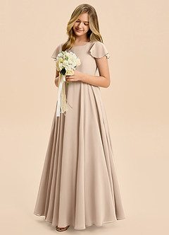 Azazie Cady Junior Taupe A-Line Pleated Chiffon Dress image4
