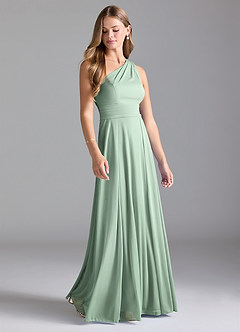 Azazie Dallas Final Sale Agave A-Line One Shoulder Mesh Dress image3