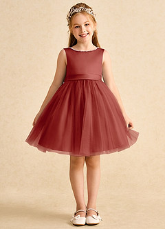 Azazie Jani Flower Girl Dresses Terracotta A-Line Bow Tulle Dress image4