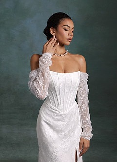 Azazie Zelda Wedding Dresses Diamond White Mermaid Side Slit Lace Dress image6