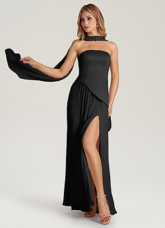 Azazie Tierney Bridesmaid Dresses Black A-Line Strapless Chiffon Convertible Dress image1