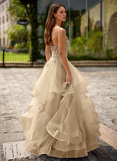 Spitze Champagner Ballkleid aus transparenter Spitze image3
